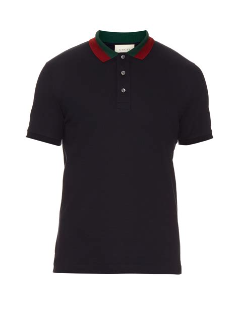 Cotton Blend Polo Shirt in Black 